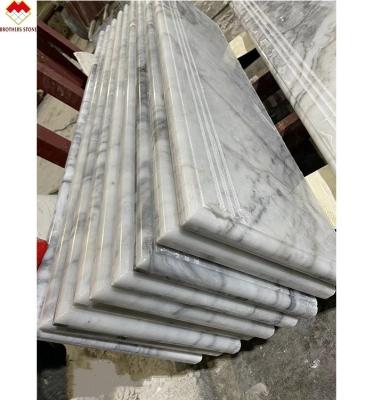 China Modern Design Natural Stone Stair Step Treads and Riser for Stair Landing Grey Marble for sale