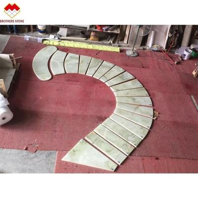 China Natural Stone Staircase Design with Emerald Green Light Green Onyx Backlit Interior Stone for sale