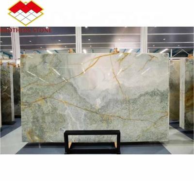 China Modern Backlit Green Onyx Stone Slab Cut-to-Size Jade Stone Price for Living Room Wall Graphic Design for sale