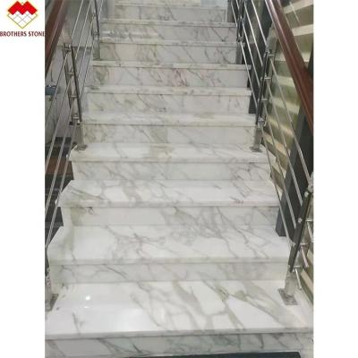 China Villa Interior Stair Railing Made of Natural Marble Stone and Calacatta Gold Steps for sale