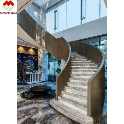 China ODM/OEM 18mm Thickness European Design White Grey Grains Marble Carved Stair Treads and Risers for sale