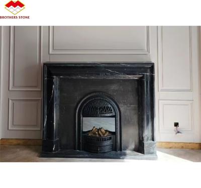 China Modern Black Marble Fireplace for Villa Living Room Decoration in European Style for sale