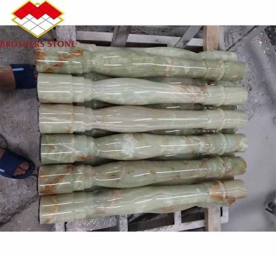 China White and Green Onyx Marble Handrail for Staircase Modern Polished Balustrades Column for sale