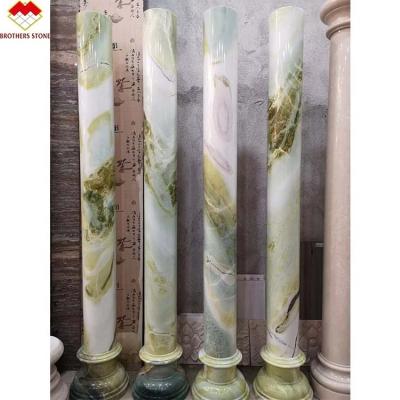 China Decoration Ink Green White Veins Marble Column pillar Roman Hollow 15-30mm Thickness for sale