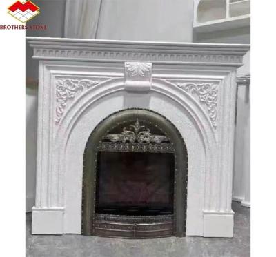 China Villa Living Room Fireplace Surrounds Modern Indoor Marble Stone Fireplaces Customized for sale