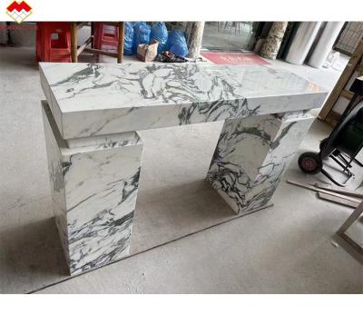 China Adjustable Marble Entry Console Table with Glossy Finish and Arabescato Marble Plinth for sale