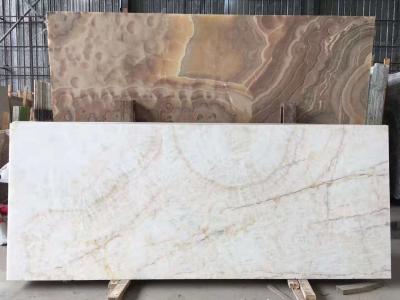 China OEM White Onyx Marble With Khaki Brown Veins Tiles Slab / Countertop Marble Slab for sale