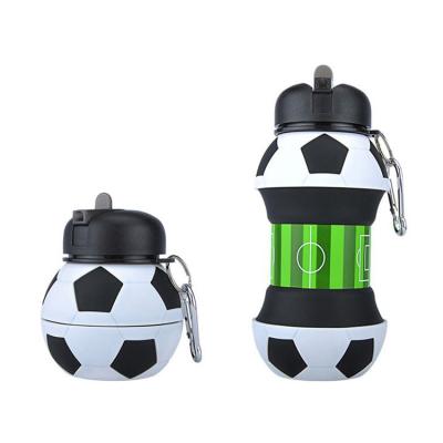 China Sustainable World Cup Food Grade Silicone Kids Outdoor Sports Multifunctional Collapsible Water Bottle With Straw for sale