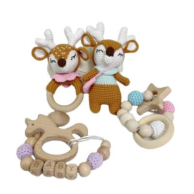 China Toy Baby Rattle Crochet Bunny Teether Soft Rattle Newborn Wooden Rings Baby Play Baby Crochet Rattle 1 Set Handmade Doll For Kids for sale