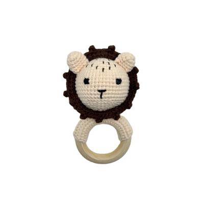 China Wooden Rattle Elephant Teether Baby Rattle Crochet Lion Toys Baby Handmade Cotton Rattles Handmade for Babyes for sale