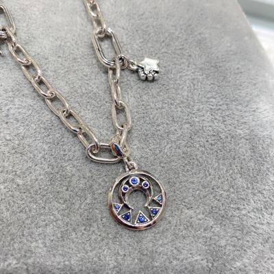 China Luxury Branded Jewelry Sterling Silver Wholesale Jewelry Fashion Pendant Necklaces 925 Small Blue Crystal Cz Inlay Pandorar Pendant Necklaces for sale