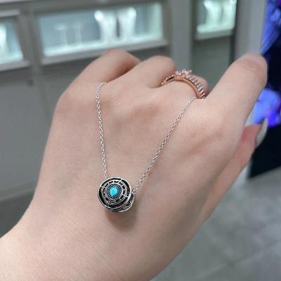 China 925 High Quality FASHIONABLE Crystal Beads Necklace Suitable For Pandorar Sterling Silver o-shaped blue female charm pendant necklaces for sale