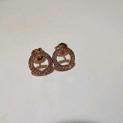 China Jewelry Lead Free Nickel Free Luxury Water Resistant Stainless Steel with Rose Gold Plated Full Zircons CZ Around Female Stud Earrings for sale