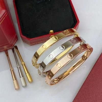 China Environmental Friendly 6MM Width 15-21CM Without Titanium Zircon Men Women Bracelet Bangle With Screw 18K Gold Rose Gold Rhodium Plated Love Bracelets for sale