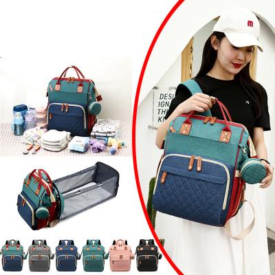 China With High Quality Foldable Fashionable Custom Made USB Mami Baby Diaper Bag Backpack With Bed And Changing Station For Mother for sale