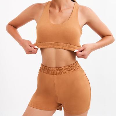 China Antibacterial Fitness Women Yoga Gym Bra and 2 Piece Shorts Set Custom High Quality Active Wear Yoga Set for sale