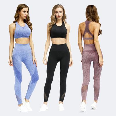 China 2021 Women's Antibacterial Seamless Sport Set Yoga Pants Exercise Top And Suit Grown Yoga Gaiters Gym Yoga Set for sale