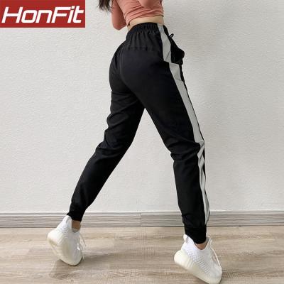 China Antibacterial Ladies Fashion Stripe Band Side Women Running Joggers Pants Breathable Loose Fitness With Pocket for sale