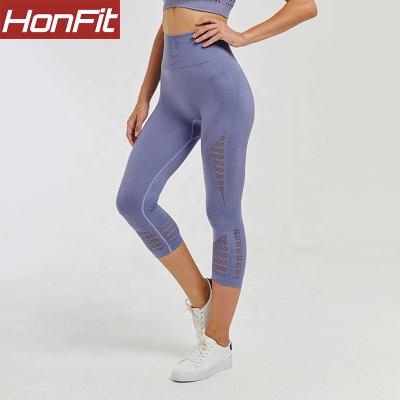 China High Waist 3/4 Size Solid Color Mesh Seamless Gym Yoga Training Leggings Antibacterial Wholesale Gray for sale