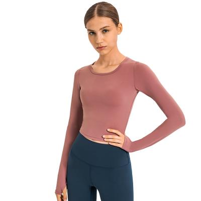 China Soft Anti-wrinkle Nylon With Spandex Long Sleeve Crop Top High Quality Women's Shirts Gym Yoga Wear for sale