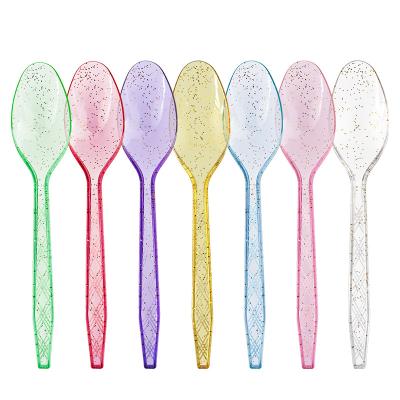 China Disposable Fine flash high quality plastic tableware, heavy plastic disposable spoon, color flash OPP packaging 24 pieces wholesale custom for sale