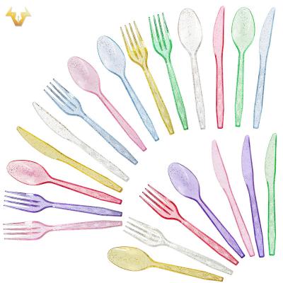 China Fine glitter high quality plastic tableware, heavy duty plastic disposable fork, color glitter OPP packaging 24 pieces wholesale Lpc001 for sale