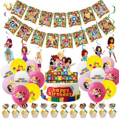 China Disposable Spot building block girl balloon decoration set banner balloon hanging cake decoration products wholesale custom for sale