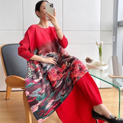 China Geo'Peck Pleated Print Dress Autumn /winter Anti-Static Women's Plus-Size Full Dress Dress for sale