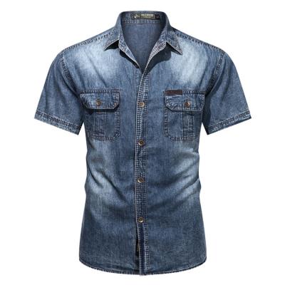 China Geo'Peck Men's Denim Shirt Breathable Short Casual Regular-Fit Cowboy Retro Short Shirt for sale