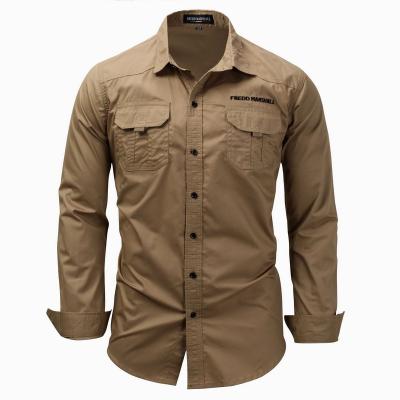 China Geo'Peck Men's Long Sleeve Anti-pilling Lapel Shirt Outdoor Cotton Large Size Casual Military Shirt With Pockets for sale