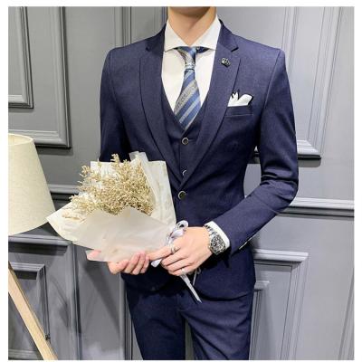 China Anti-Wrinkle Geo'Peck Men Slim Fit 3 Piece Suit Set Solid One Button Jacket Vest Pants For Wedding Prom for sale