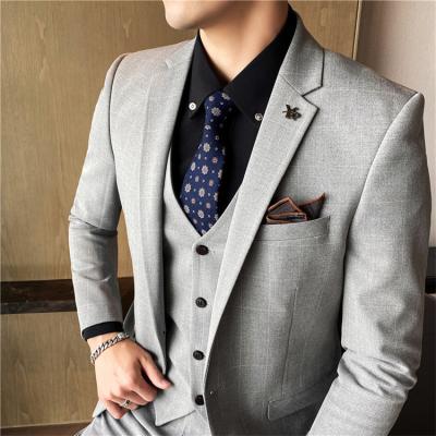 China Anti-Wrinkle Geo'Peck Men Slim Fit 3 Piece Suit Set Crossover Jacket Vest Pants Solid Set for sale