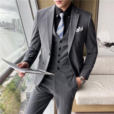 China Anti-Wrinkle Geo'Peck Men 3 Pieces Suit One Button Party Jacket Blazer Vest Pants Stylish Solid Slim Fit Pants Set for sale