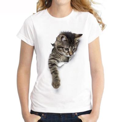 China Lovely Harajuku Women Anti-Wrinkle Casual Short Sleeve Tee Round Neck 3D Cat Print Custom T-shirt for sale