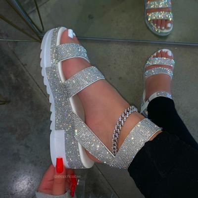 China 2021 New Breathable Large Size Summer Color Rhinestone Buckle Strap Thick Sandal Soles for sale