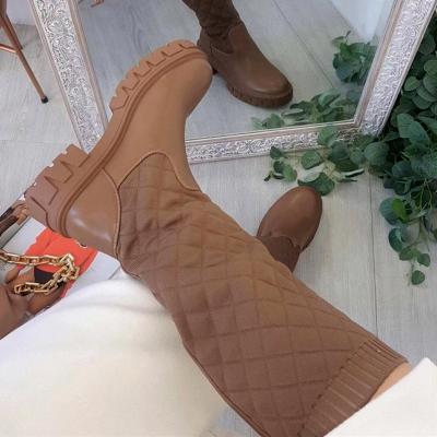 China Waterproof 2022 Women Sock Boots PU Knee Boots Ladies Plus Size Thick Platform Unique Knee Boots for sale