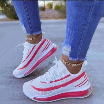 China Anti-slip Ladies Soled Casual Thick Sneaker Woman Color Striped Shoes Women's Fashion Sports Running Shoes for sale