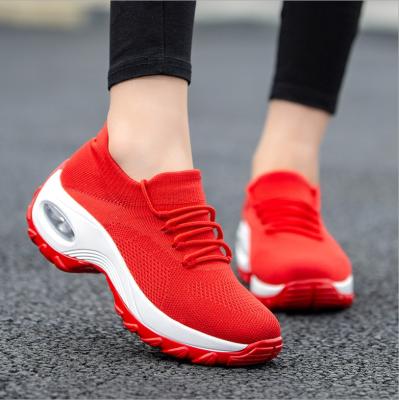 China Fashion trend women plus size shoes air cushion lace up flight knit sports shoes fashion socks shoes for sale