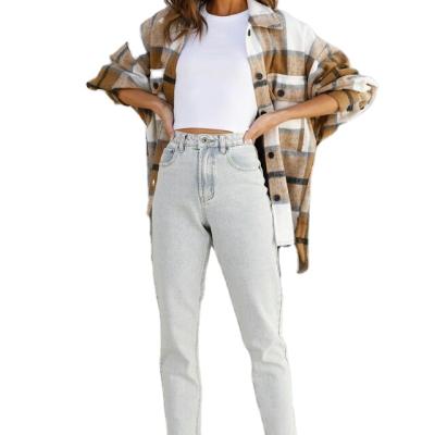 China 2022 New Arrival Autumn Winter Woolen Plaid Flannel Shirts Anti-shrink Oversized Women Jacket for sale