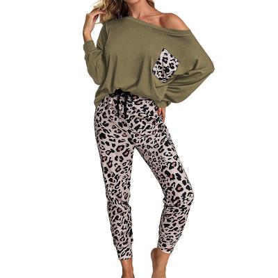 China 2022 Anti-pilling 2022 printing customs ladies women's home clothing leopard wear pants two-piece set for sale