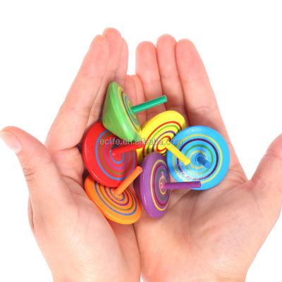 China Handmade Painted Rotating Multicolor Wooden Top Toy Eco-Friendly Custom Promotional Wooden Gyro Spinner for sale