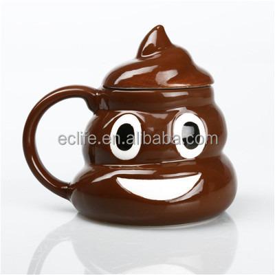 China 3D Gifts Disposable Funny Ceramic Cartoon Novelty Portable Poo Mug With Lid Poop Shaped Mug for sale