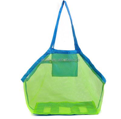 China Summer Kids Large Capacity Toy Storage Mesh Bags Foldable Eco-friendly Material Cheap Sand Away Beach Mesh Tote Bag for sale