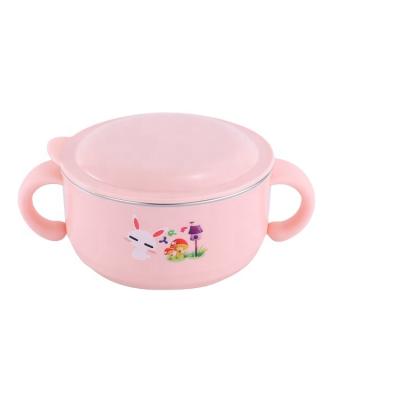 China Factory direct sale cartoon pattern baby tableware BPA free water filling bowl with handle and lid for sale