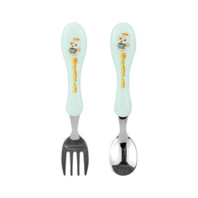 China Sustainable 304 Child Stainless Steel Food Grade Special Offers Fork And Spoon Training Tableware For Your Baby To Learn To Eat for sale