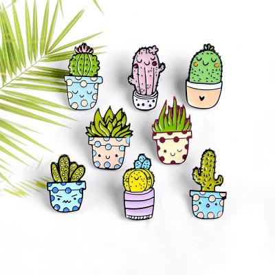 China Hot Sale Wedding Dress Cute Cactus Shape Metal Soft Enamel Lapel Pins For Kids Clothes for sale