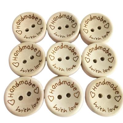 China Hot Sale Nickel Free 100pcs Per Bag Custom 15mm 20mm 25mm 2 Holes Round Laser Engraved Logo Wood Buttons for sale