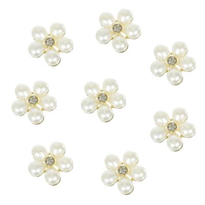 China Custom Dry Cleaning Gold Plating Alloy Leg Rhinestone Flower Pearl Buttons For Clothes for sale