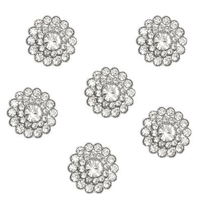 China Dry Cleaning 20mm Silver Flower Shaped Metal Rhinestone Crystal Button For Wedding Dress for sale