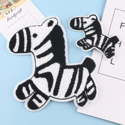 China Hot Sale Handmade No Glue Small Large Cartoon Size Zebra Design Sew On Chenille Patches For Denim Jacket for sale